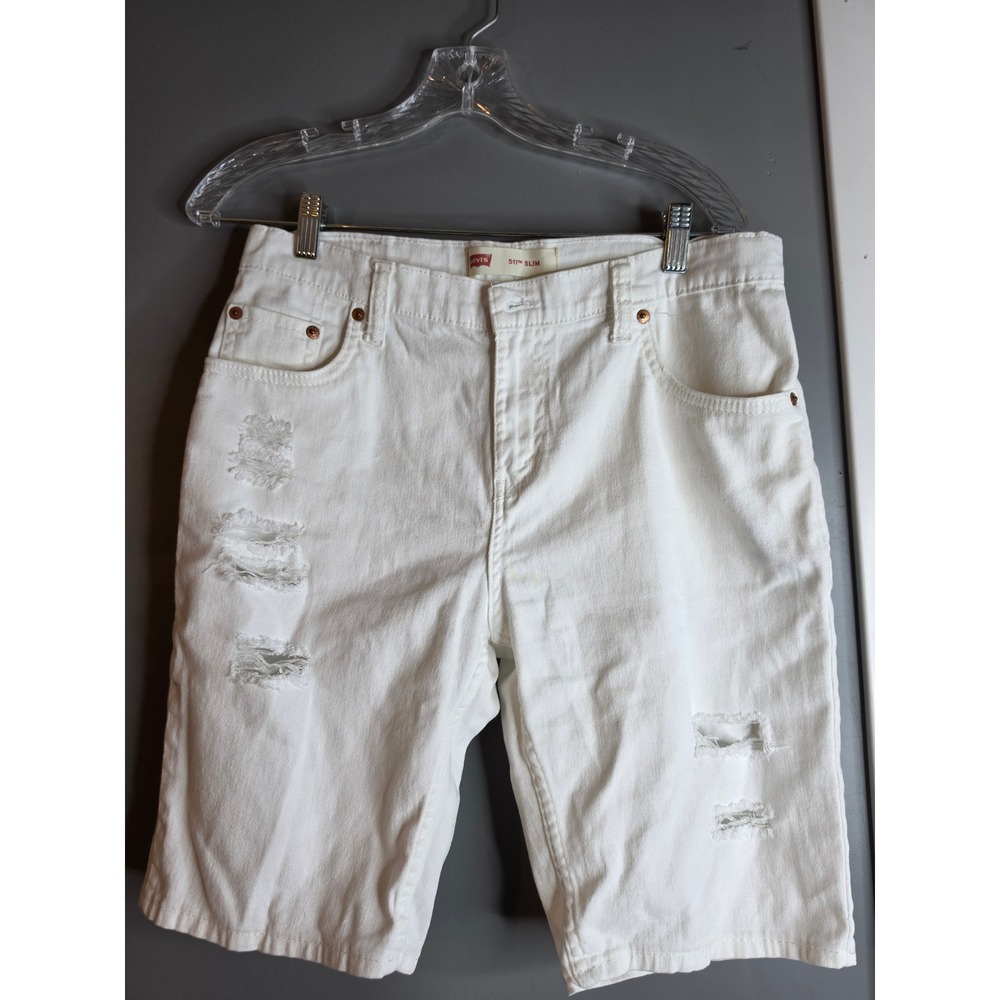 Levis 511 Slim Distressed White Denim Shorts Boys Size 20 Regular W30 W76cm